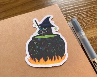 Brewing a Potion Penguin | Holographic Sticker | Die Cut | Kawaii Sticker | Halloween | Glossy | Costume | Decorative Sticker | Cute Sticker