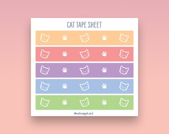 Cat Tape Sheet | Washi Tape Sticker Sheet | Washi Sticker | Cute Stickers | Planner Sticker | Journaling | Diary | Stationery | Cute Cat