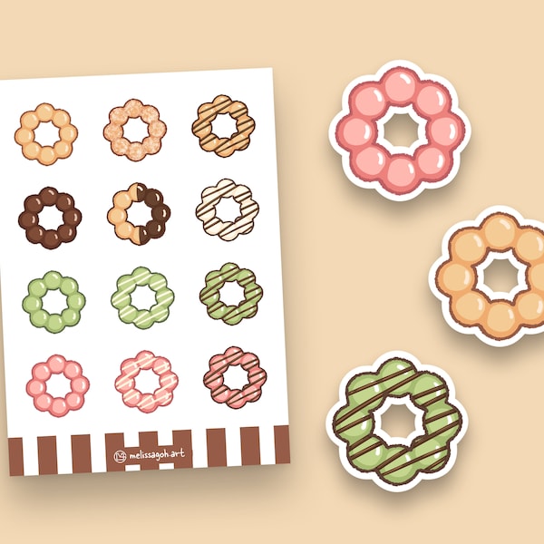 Mochi Doughnut Stickers | Glossy Stickers | Cute Stationery | Sticker Sheet | Journal Decorating | Planner Stickers | Japanese Snacks