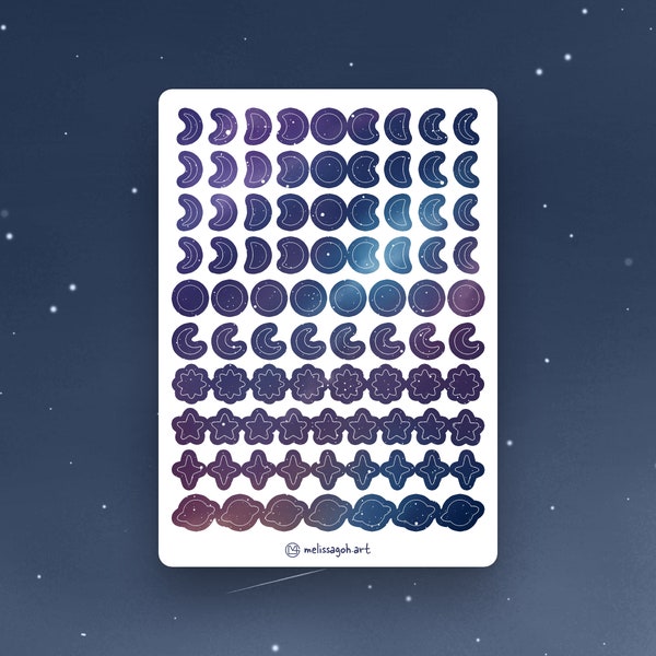 Moon and Stars Stickers | Glossy Stickers | Cute Stationery | Sticker Sheet | Polka Dot Stickers | Planner Stickers | Galaxy | Space