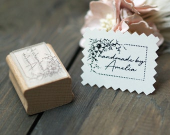 Personalised Handmade by botanical rubber stamp