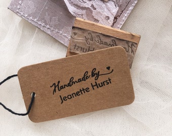 Handmade by Personalised heart Rubber Stamp