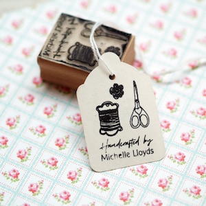 Handcrafted by Personalised sewing design Rubber Stamp