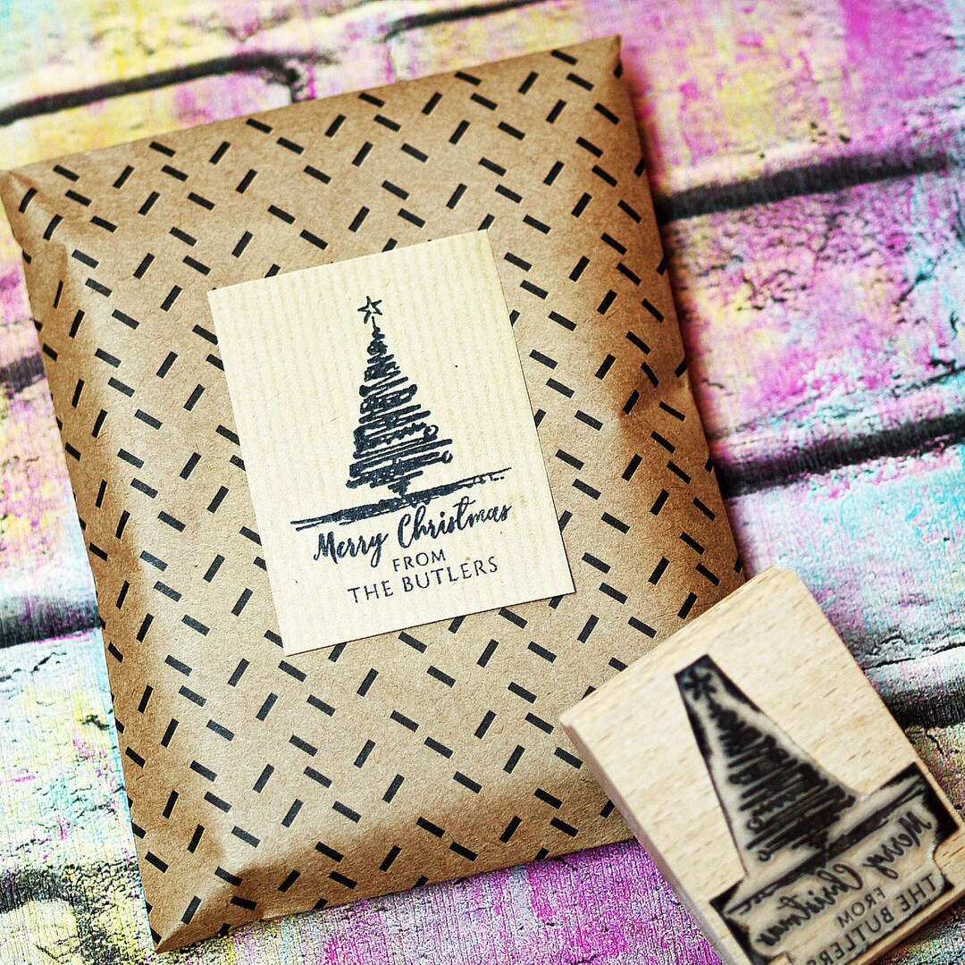 Christmas Personalised Gift Wrap Rubber Stamp - Etsy UK