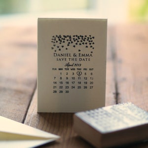 Calendar Save The Date Rubber Stamp with Hearts Design