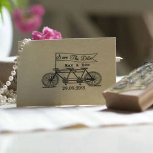 Save The Date Stamp, Tandem Bike Design, Wedding or Party Stamp