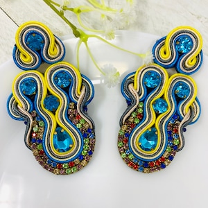 Handmade soutache earrings,wanderlust jewelry, Beaded Soutache earring,statement earrings, stunning earrings, soutache jewelry,soutache cord