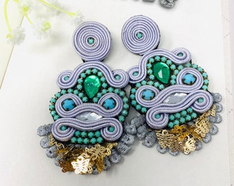 Soutache Earring, soutache jewelry, Handmade Statement earrings, stunning earrings, wanderlust jewelry, Long soutache earrings