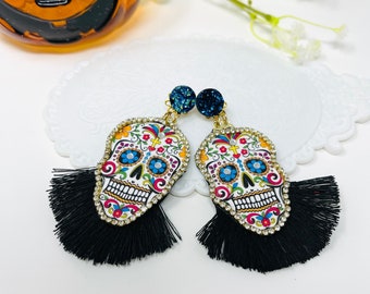 Sugar skull Earrings, Catrina Earrings, Day of the dead earrings, Halloween earrings, skull earrings , cool earrings, mexican earrings