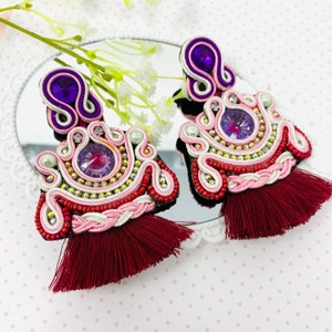 Soutache Earrings,  Soutache jewelry, Handmade Statement Earrings, big fashion earrings, cool earrings, wanderlust jewelry, soutache cord