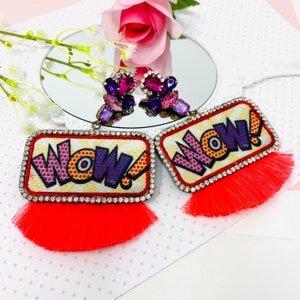 Comic Book Wow Earrings , handmade earrings, funny earrings, Character Jewelry, Statement Earrings, Interesting earrings,Bold earrings