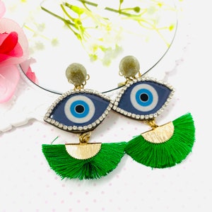 Evil Eye Handmade Earrings ,protective eye, Evil Eye tassel earrings eye, statement earrings, earring studs, Evil Eye Dangle Earrings