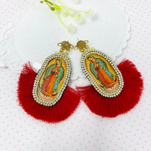 Guadalupe Earrings, Our Lady of Guadalupe Earrings, handmade cool earrings, catholic earrings, religious earrings, Virgin Mary Earrings
