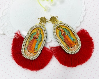 Guadalupe Earrings, Our Lady of Guadalupe Earrings, handmade cool earrings, catholic earrings, religious earrings, Virgin Mary Earrings
