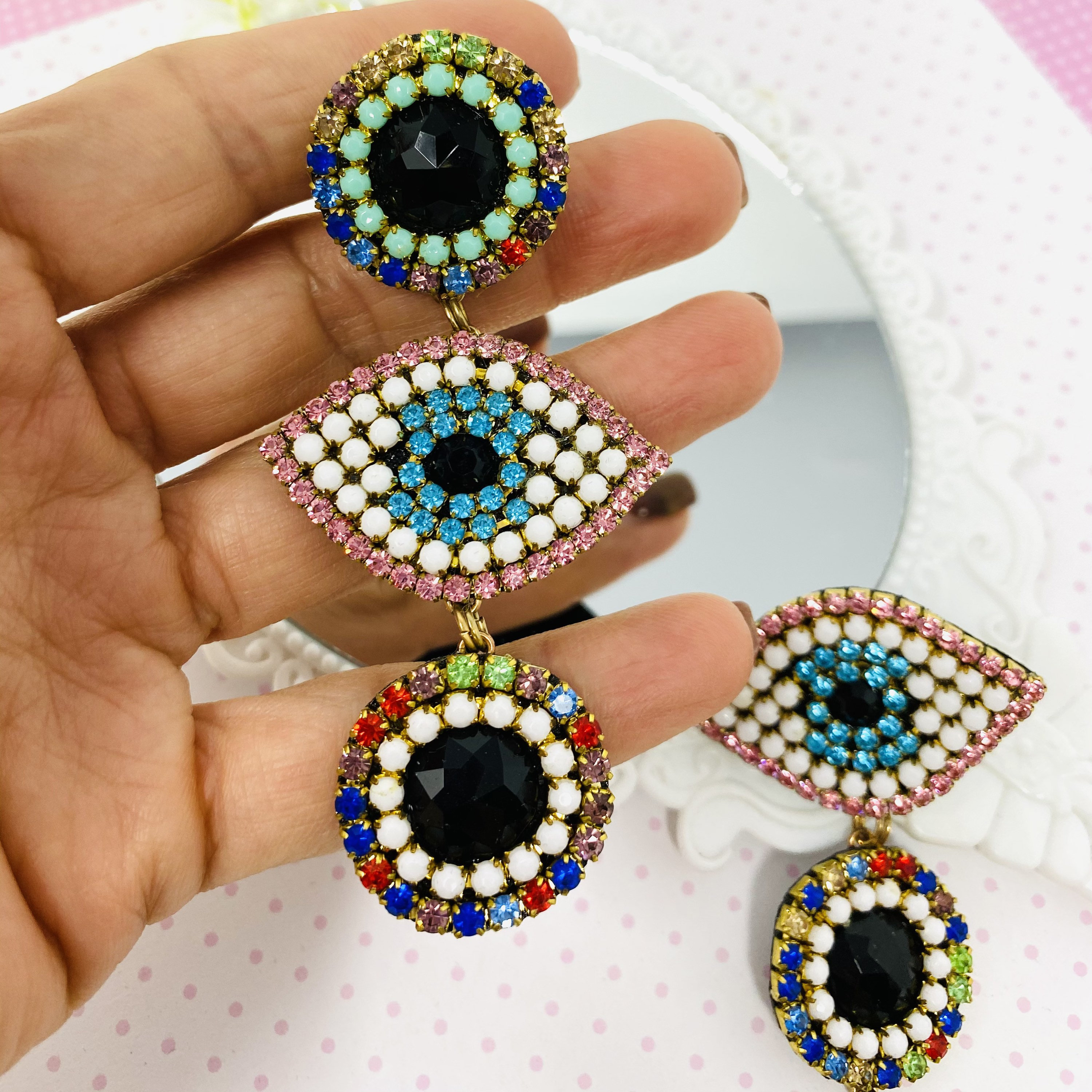 Mismatched Evil Eye Crystals Earrings Handmade Protective Etsy UK