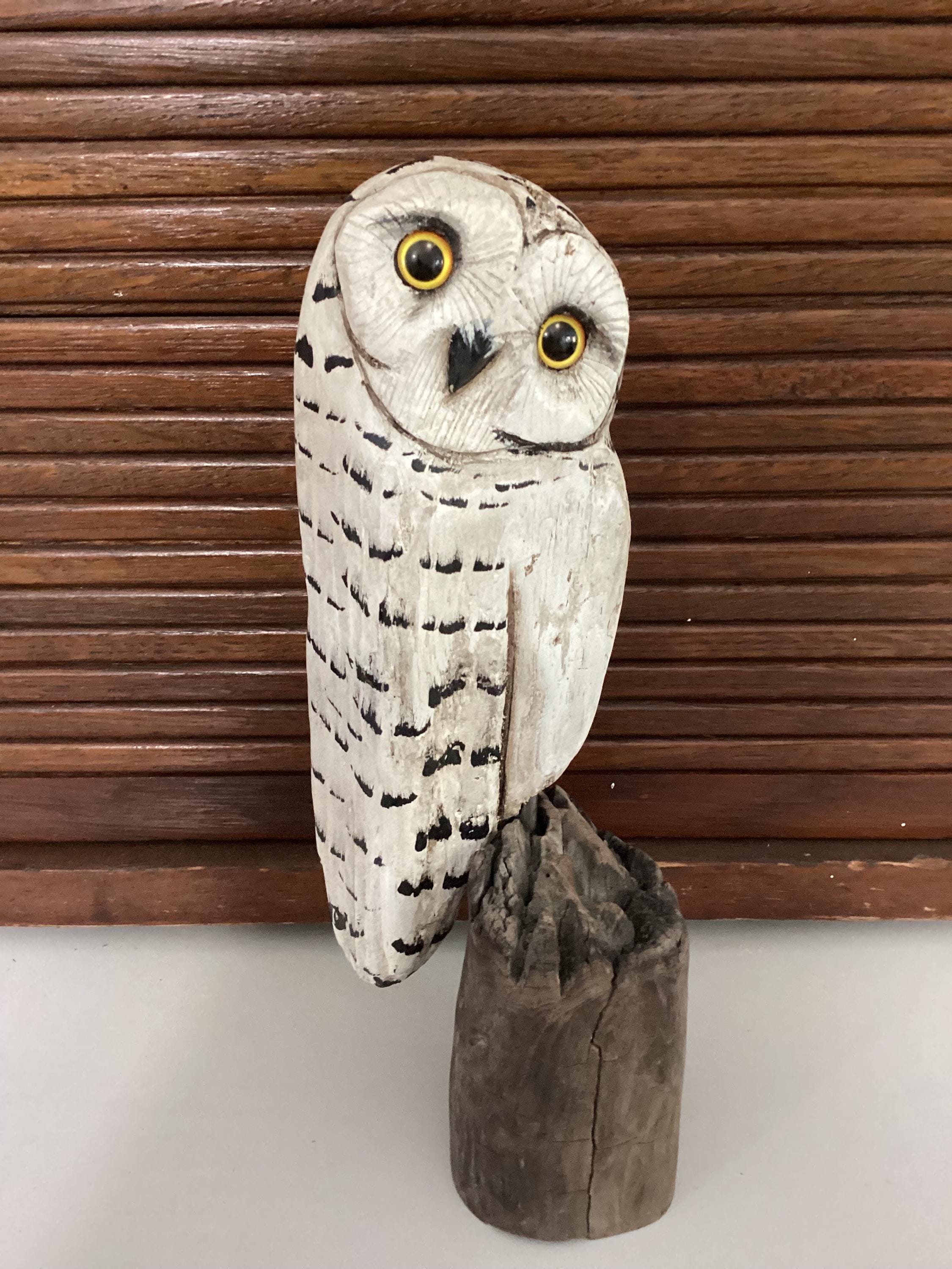 Hand Carved Driftwood Snowy Owl