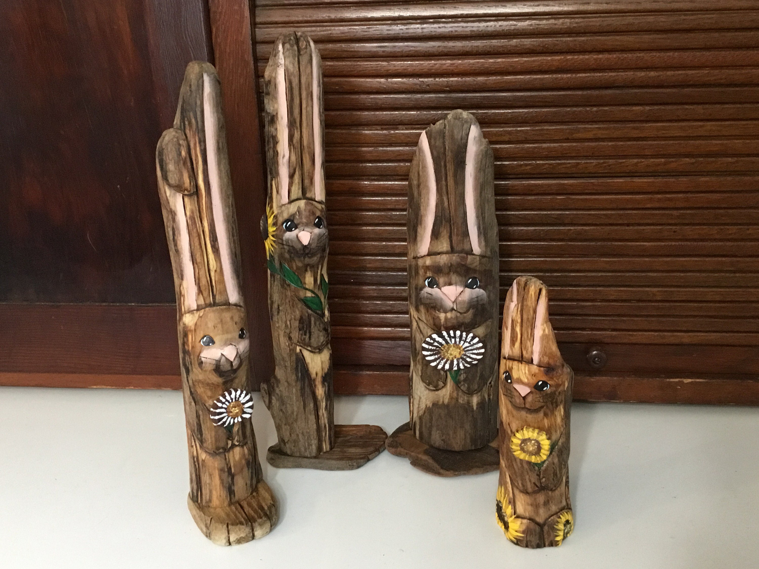 Hand Carved Driftwood Rabbits Etsy