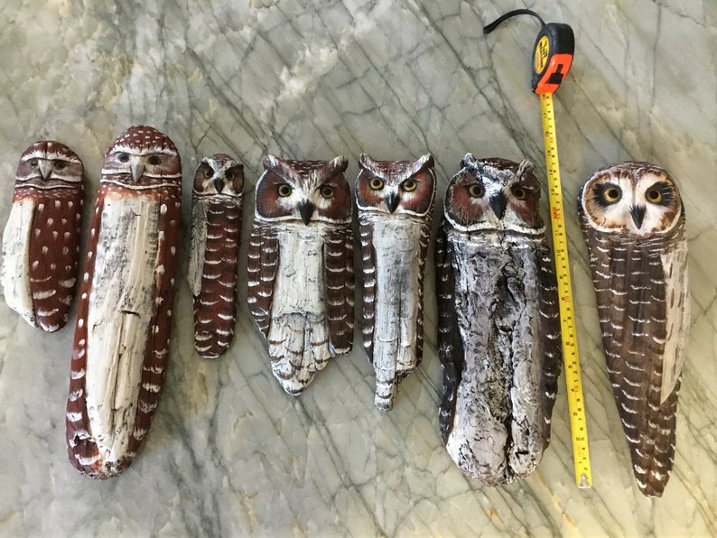 Hand Carved Driftwood Burrowing Owl hanging