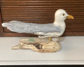 Hand Carved Driftwood and Sugarpine Flying Seagull.
