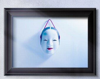 Noh Mask Photo Prints for Minimalistic Room