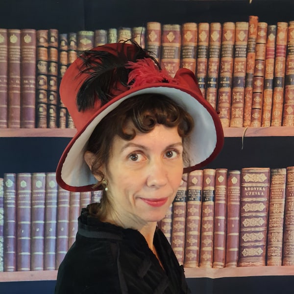 THE LYDIA Regency style poke bonnet - WINE taffeta  (many colours available)