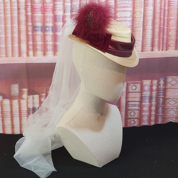 Vintage Veil and Feather Hat with Velvet Trim Antique Edwardian 1900 1910 Velvet Hat With Feather Trim. - Etsy main image 3