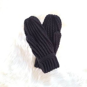 Black Winter Mittens / Soft Mittens / Women&#39;s Mittens / Ready to Ship