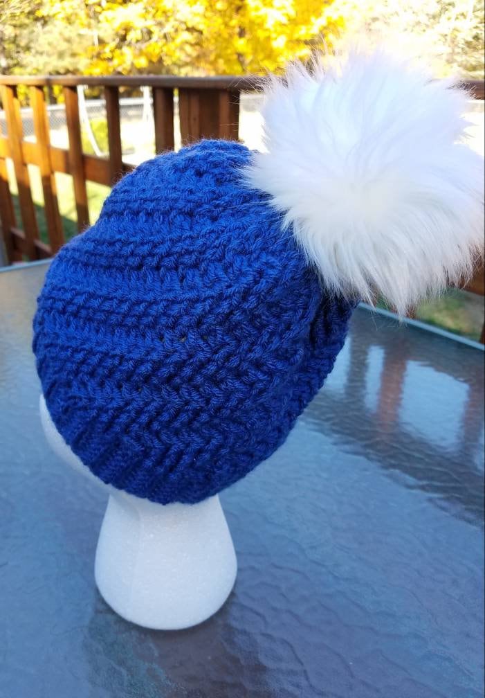 Women's Crocheted Winter Hat With Pom Pom / Blue Winter Etsy