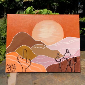 Boho Sun and Mountain Wall Decor, Sun and Mountain Art, Abstract Canvas Painting, Boho Wall Decor, Boho Bedroom Decor