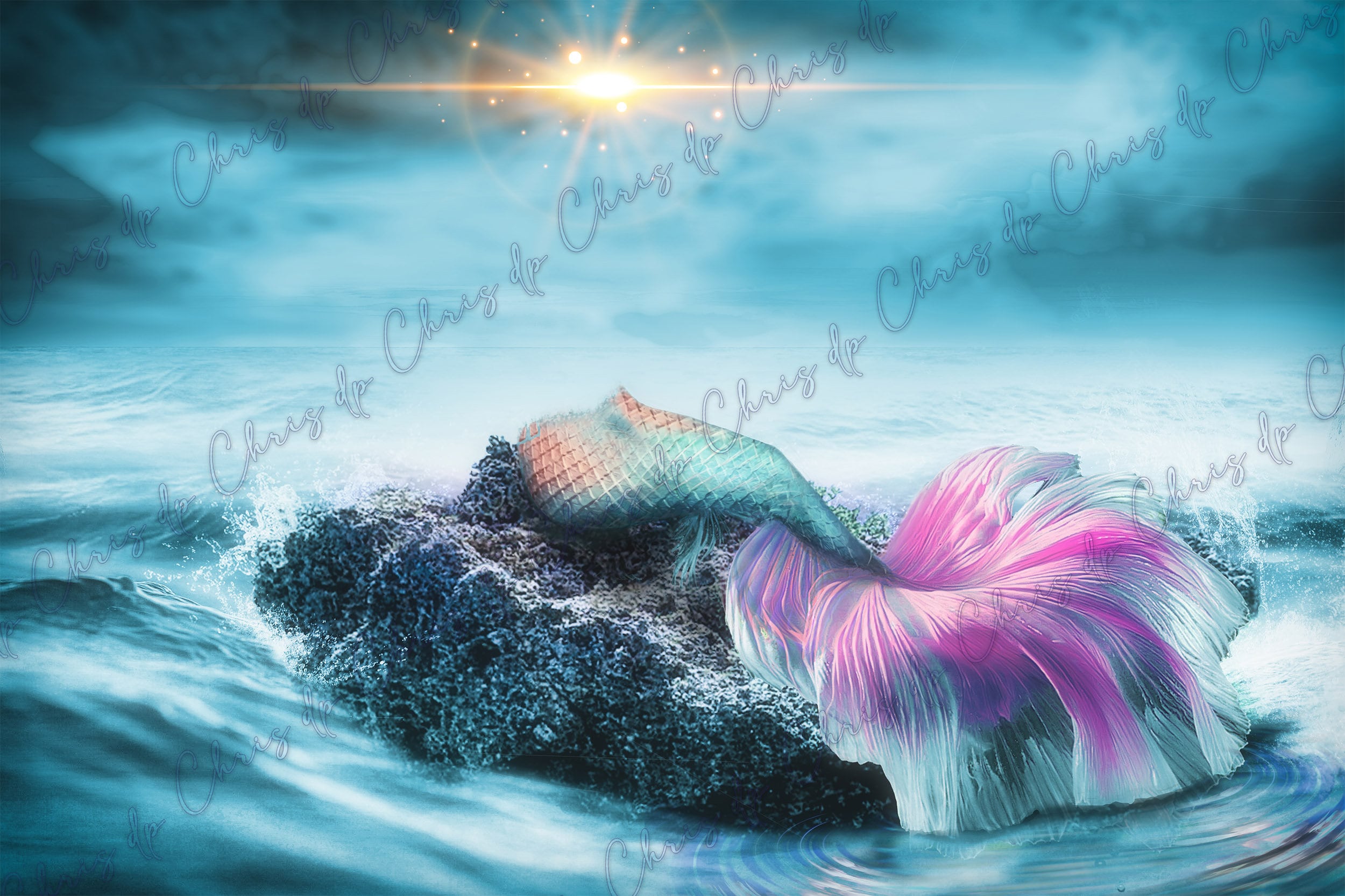 Mermaid digital backdrop and overlays photo backdrop | Etsy