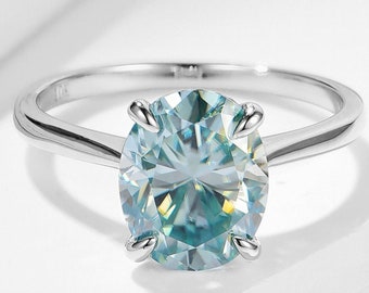 Classic style Oval Cut Blue color, Solitaire Moissanite Single  Diamond Engagement Anniversary Ring, Ring For Her 1ct 2ct 3ct USA Seller