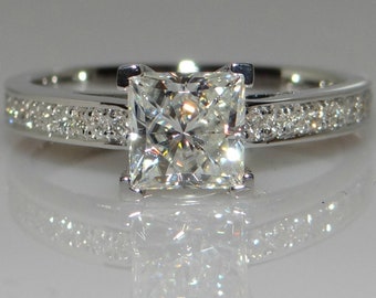 Princess Cut Moissanite Engagement Ring in 925 Sterling Silver, Colorless VVS1 Stone