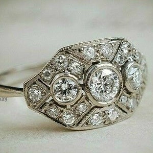 6 MM Art Deco Round White Moissanite Vintage Style Engagement Ring, Wedding Ring, Handmade Jewelry, Propose Ring, Gift Ring
