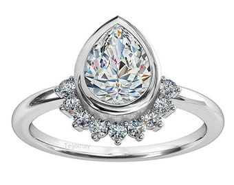 1 CT Pear Shape Halo Diamond Engagement Ring , 925 Sterling Silver And 10K 14K 18K White Gold , Yellow Gold Moissanite Anniversary ring
