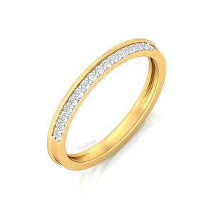 2.5 MM Round Colorless Moissanite Half Eternity Band, 10K 14k 18K Yellow Gold Band | Shared Prong | Comfort Fit Anniversary Band USA Seller