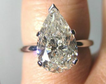 Pear Cut Colorless Moissanite Ring,  Engagement Ring, Women's Day Ring, Comfort Fit Band 1CT, 2CT, 3CT Moissanite Ring, USA Seller
