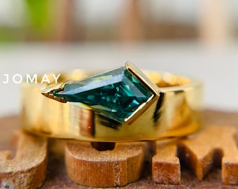 Unique 10x7.5 TCW Green Kite  Moissanite Engagement Ring, Wedding Ring, Anniversary Gifts For Her, Promise Ring