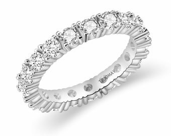 3 MM Round Cut Colorless Moissanite Wedding Band, Shared Prong Full Eternity Band, Anniversary Gifts For Her, Bridal Set, Ring For Women