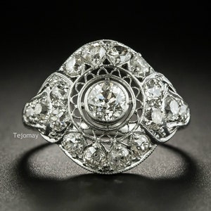 5MM And 3MM Old Mine Round Cut Moissanite Classic Style, 925 Sterling Silver, 10k 14k 18k White Gold, Engagement Anniversary Ring USA Seller