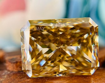 Ice Crushed Radiant Cut Moissanite Loose Stone, Yellowish Brown VVS1, Color Diamond Alternative