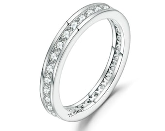 2 MM Round Brilliant Cut Colorless Moissanite Full Eternity Wedding Band, Anniversary Gift, Stackable Band, 925 Sterling Silver Band