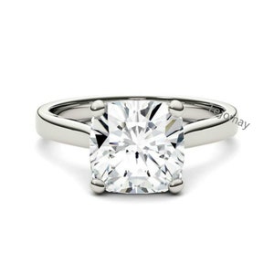 Amazing Cushion Solitaire Ring | Single Diamond Colorless Moissanite Ring | Silver Ring | Wedding, Anniversary Ring | Customized Order
