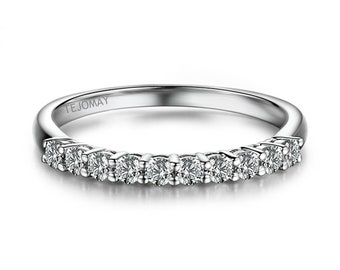 2 MM Round Brilliant Cut Colorless Moissanite Band, Eternity Wedding Band, Half Eternity Band, Anniversary Gift for Her, Bridal Set Band