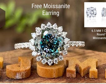 Unique 2.50 TCW Portuguese Cut 8 MM  Peacock Color Moissanite, Anniversary Gifts , Engagement Ring, Wedding Ring, Free Moissanite Earring