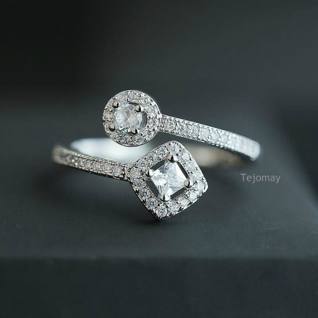 Cute Square Rings Cute Round & Square Dazzling Moissanite Open Finger Infinity Wedding ...