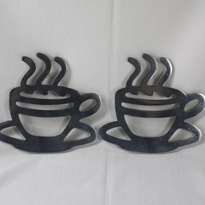 Mid Century Modern Copco Aluminum Trivets - Steaming Coffee Cups - Pair