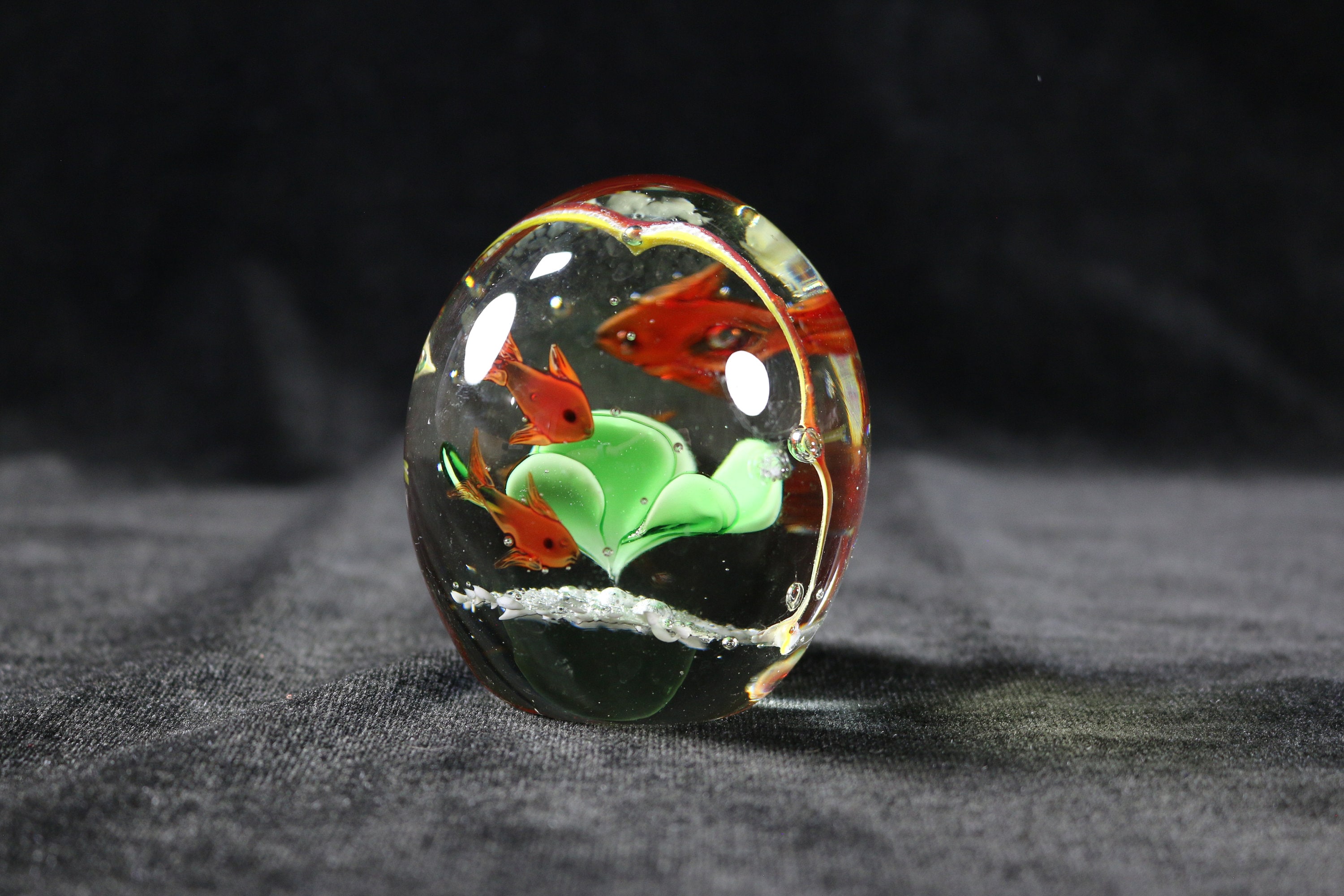 Paper Weight With Red Fish and Green Plant