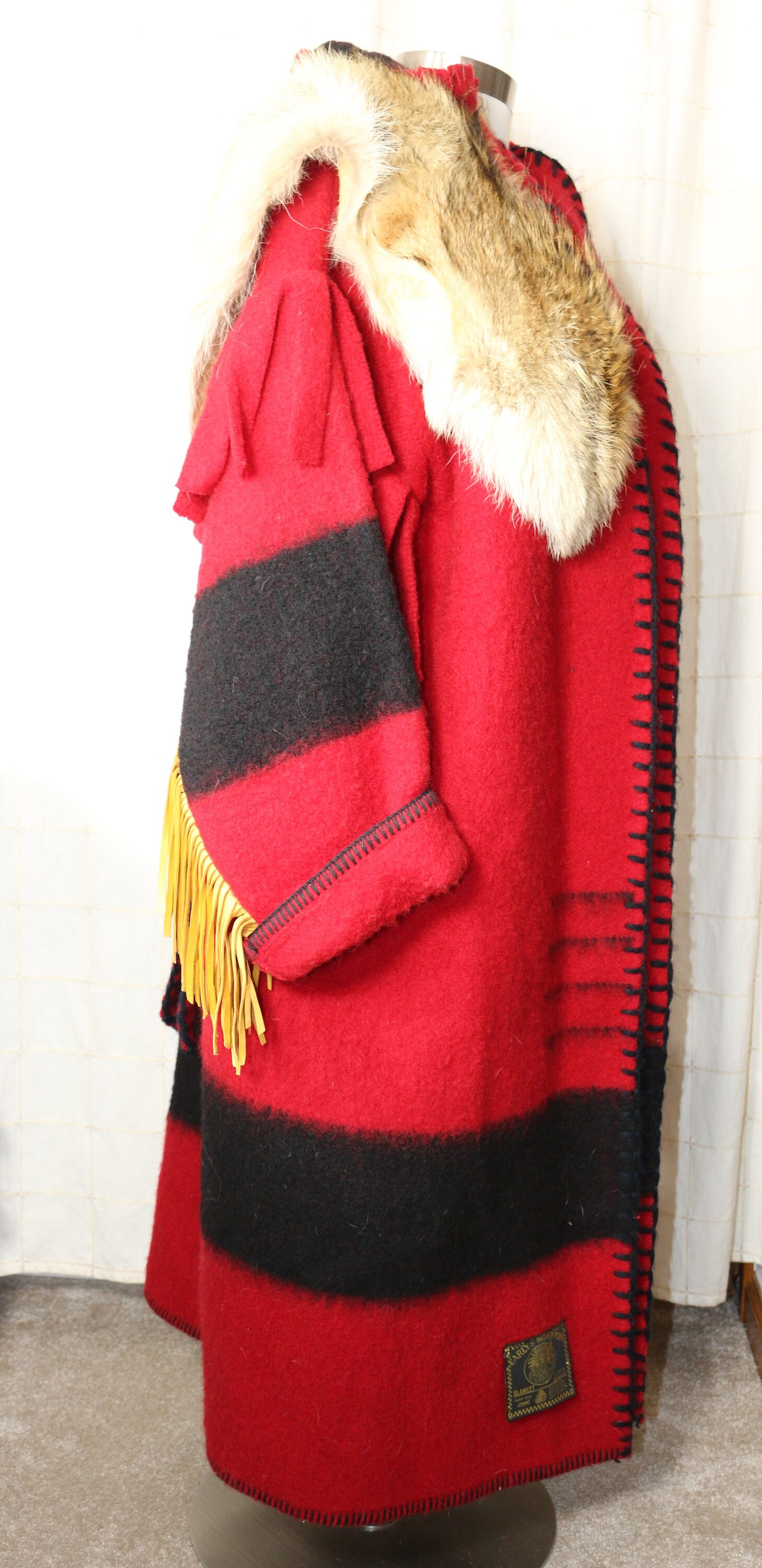 Early s Witney Point Blanket Capote Coat With Coyote Fur and Leather Fringe Etsy Canada