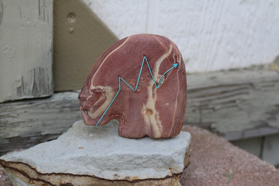 Zuni Medicine Bear Fetish (large!) Carved Stone With Turquoise