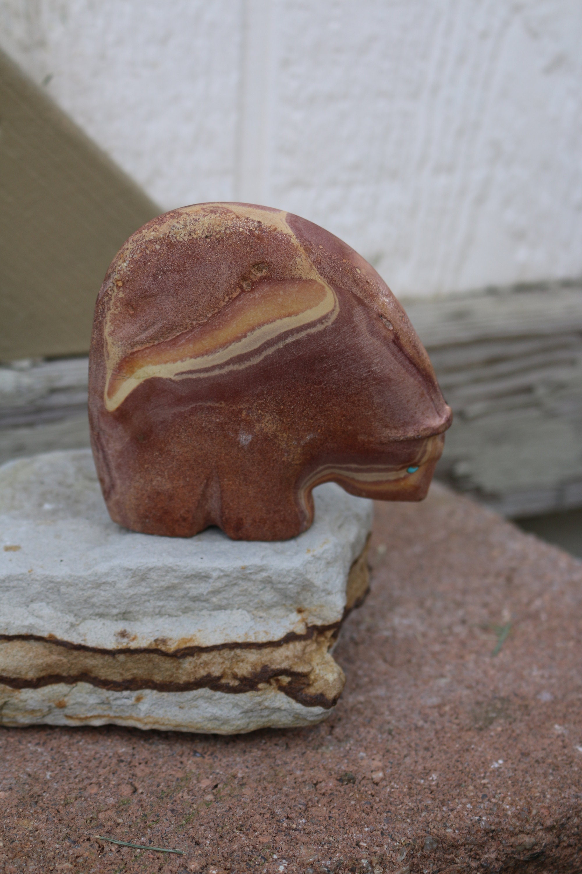 Zuni Medicine Bear Fetish (large!) Carved Stone With Turquoise